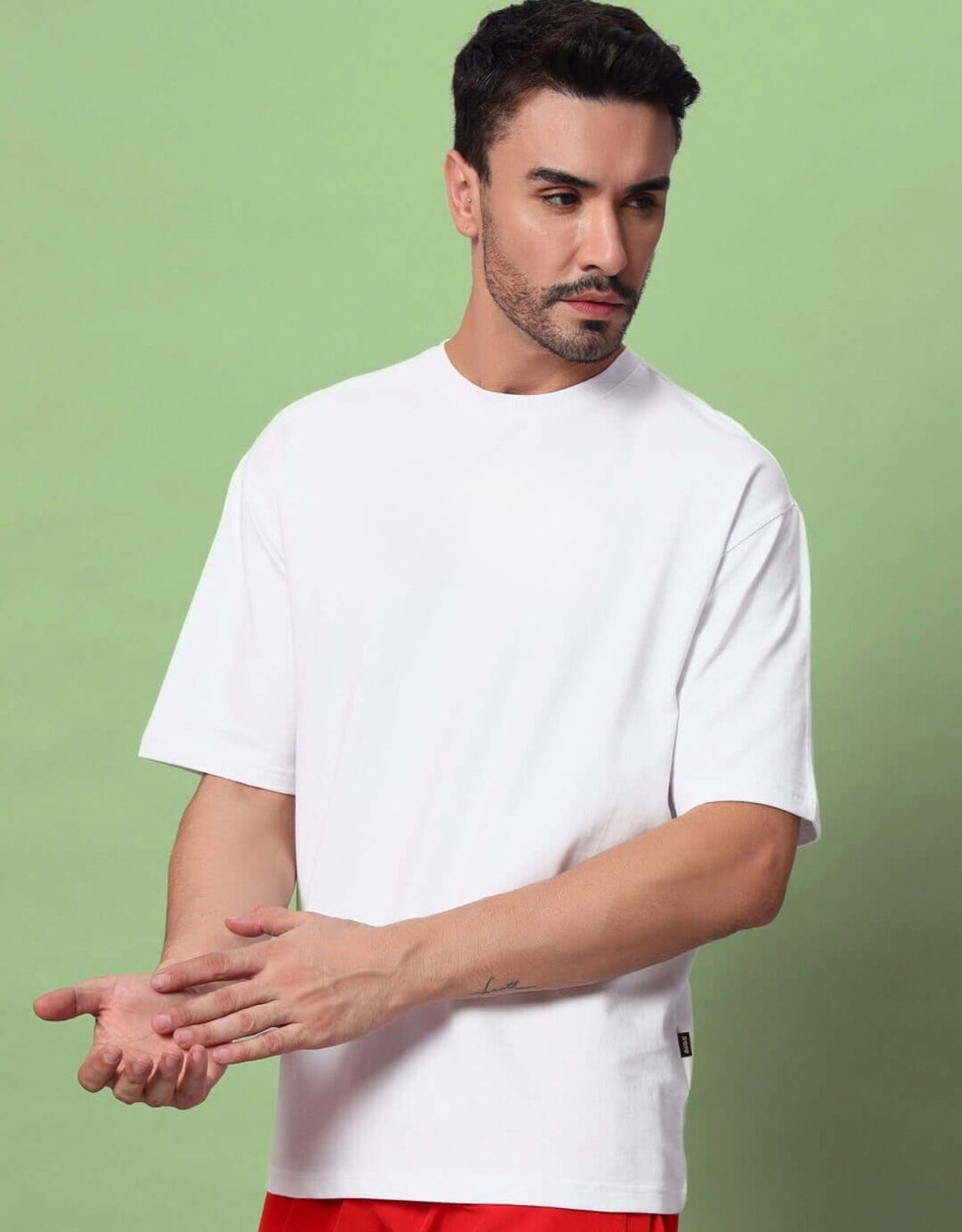 Genz-Classic Men's White Oversized Paisley Graphic Print Cotton T-Shirt