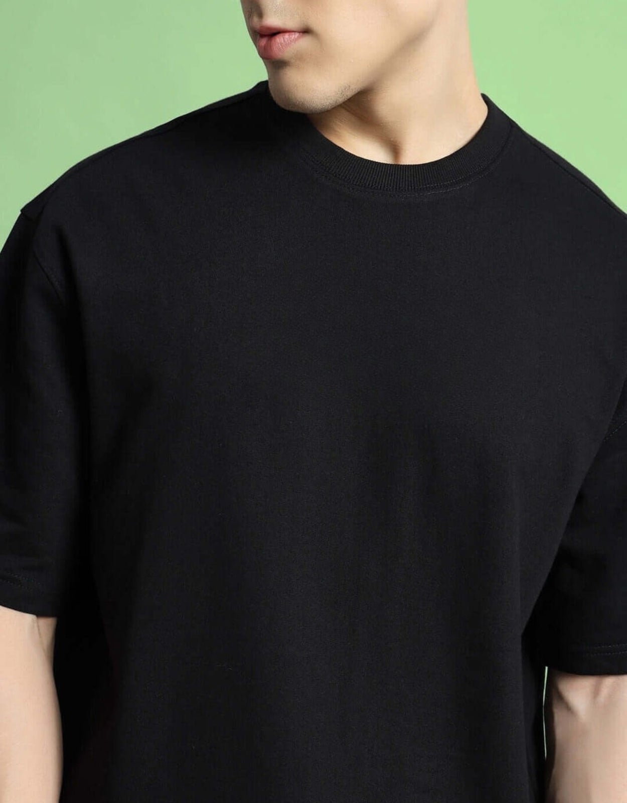Genz-Classic Men's Black Oversized Dimension Graphic Print Cotton T-Shirt