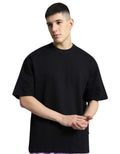 Genz-Classic Men's Black Oversized Dimension Graphic Print Cotton T-Shirt