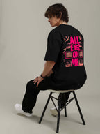 Genz-Classic Men's Black "All Eyez On Me" Graphic Oversized Cotton T-Shirt