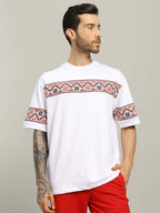 Genz-Classic Men's White Oversized Headphones Graphic Print Cotton T-Shirt