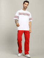 Genz-Classic Men's White Oversized Headphones Graphic Print Cotton T-Shirt