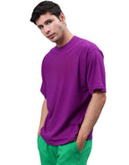 Genz-Classic Men's Purple Oversized Solid Cotton T-Shirt