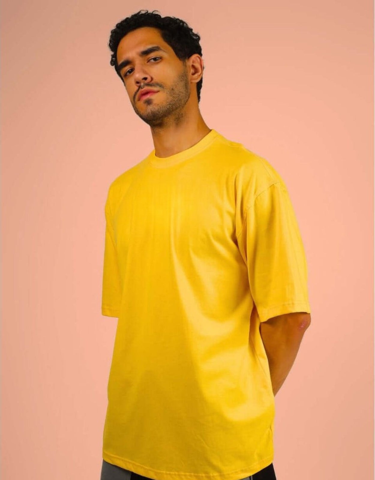 Genz-Classic Men's Yellow Oversized Outdoor Adventure Graphic Print Cotton T-Shirt