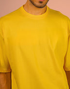 Genz-Classic Men's Yellow Oversized Outdoor Adventure Graphic Print Cotton T-Shirt