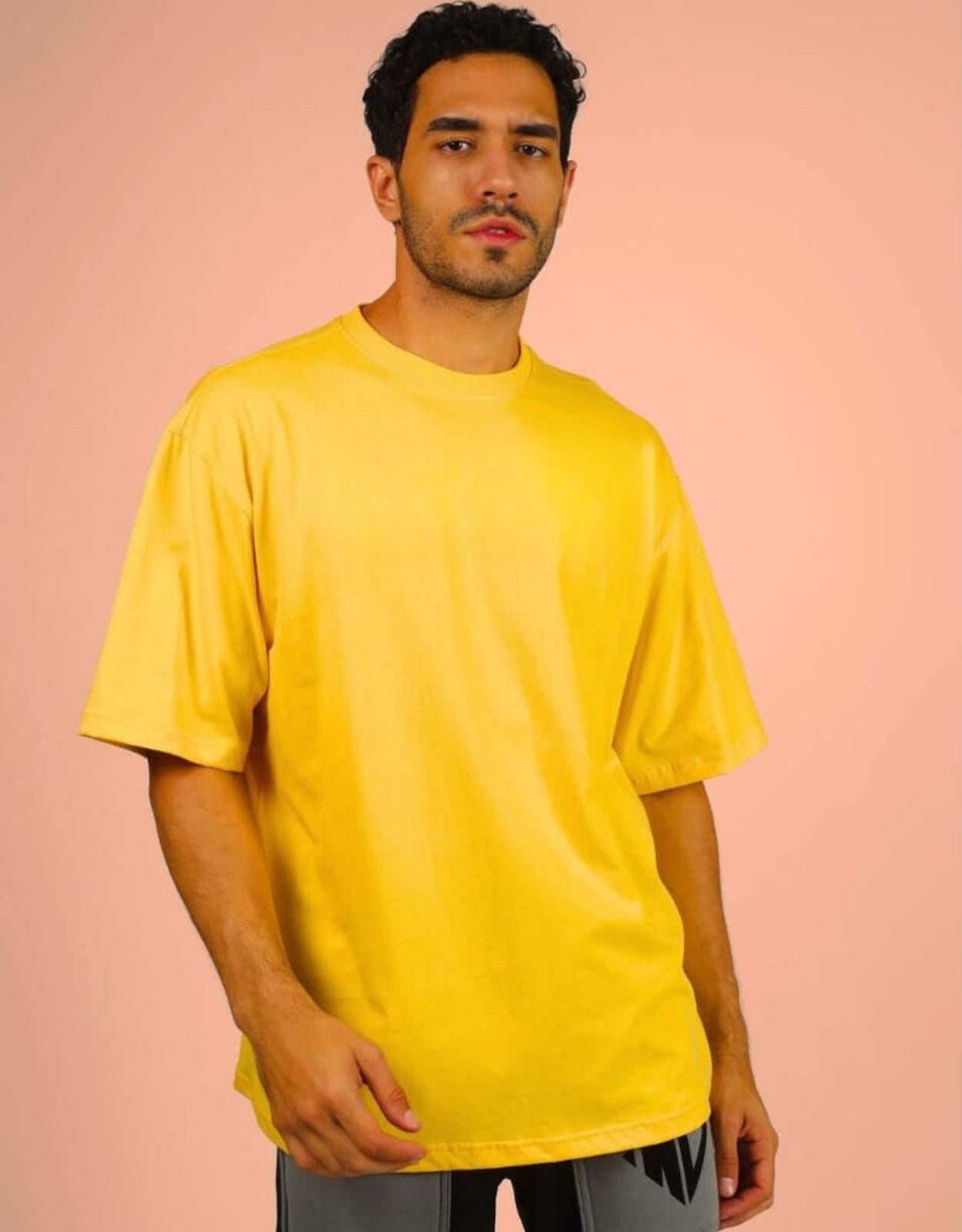 Genz-Classic Men's Yellow Oversized Outdoor Adventure Graphic Print Cotton T-Shirt