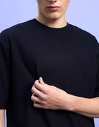 Genz-Classic Men's Black Oversized Vintage Rock Graphic Printed Cotton T-Shirt