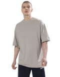 Genz-Classic Men's Stone Grey Oversized Anubis Graphic Print Cotton T-Shirt