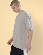 Genz-Classic Men's Stone Grey Oversized Anubis Graphic Print Cotton T-Shirt
