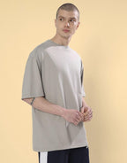 Genz-Classic Men's Stone Grey Oversized Anubis Graphic Print Cotton T-Shirt
