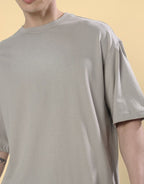 Genz-Classic Men's Stone Grey Oversized Anubis Graphic Print Cotton T-Shirt