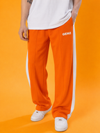 Genzclassic Men's Wide Leg Track Pants with Side Panels | Relaxed Fit Athleisure Trouser | Orange & White