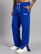 Genzclassic Men's Wide Leg Track Pants with Bottom Zipper | Relaxed Fit Athleisure Trouser | Royal Blue