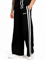 Genzclassic Men's Wide Leg Track Pants with Side Stripes & Zipper Hem | Premium Athleisure Trouser | Black & White