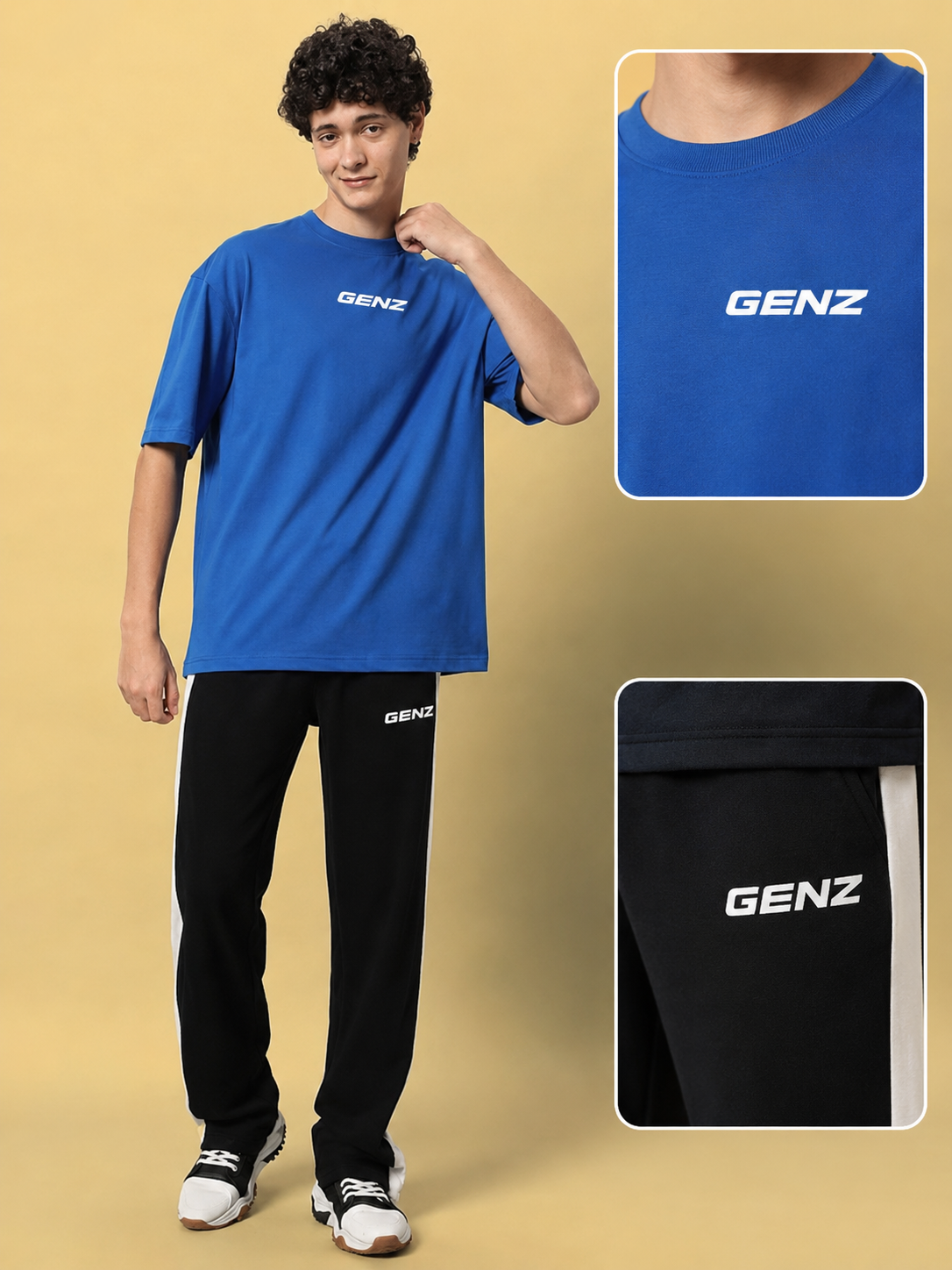 Genzclassic Men's Black Cotton Track Pants with White Side Panel & Snap Buttons | Regular Fit Joggers | Casual, Gym & Sports Wear