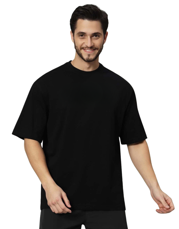 Genz-Classic Men's Black Oversized Snake Graphic Printed Cotton T-Shirt