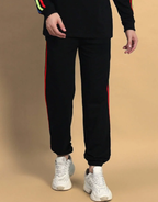 Genz-classic Men's Cotton Jogger Track Pants | Black with Multicolor Side Stripes | Ribbed Cuff | Casual Gym & Streetwear