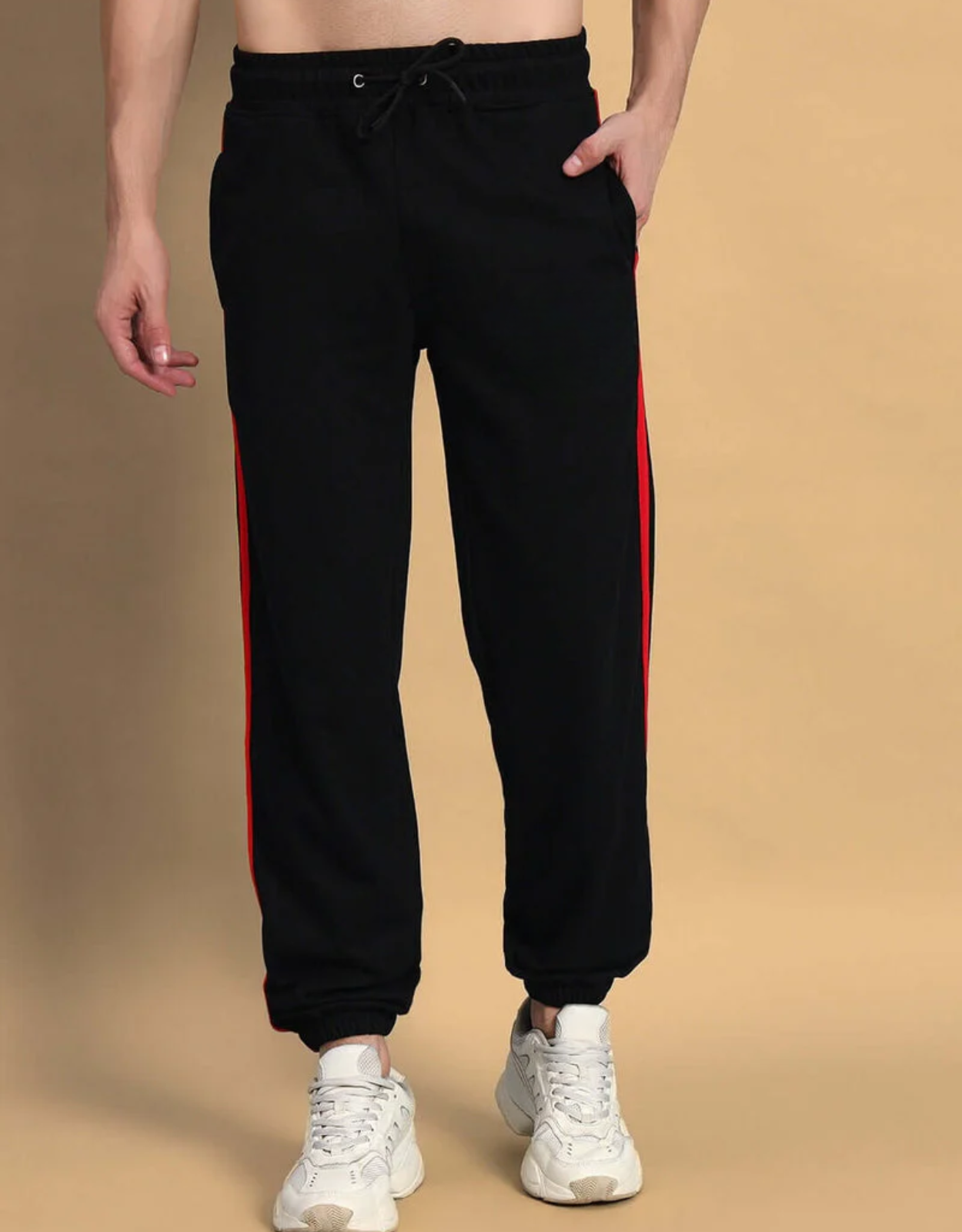 Genz-classic Men's Cotton Jogger Track Pants | Black with Multicolor Side Stripes | Ribbed Cuff | Casual Gym & Streetwear
