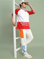 Genzclassic Men's Off White Cotton Color Block Track Pants | Regular Fit Joggers | Casual, Gym & Streetwear