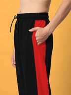 Genzclassic Men's Snap Button Track Pants with Contrast Side Panel | Athletic Fit Athleisure Trouser | Black & Red