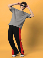 Genzclassic Men's Snap Button Track Pants with Contrast Side Panel | Athletic Fit Athleisure Trouser | Black & Red
