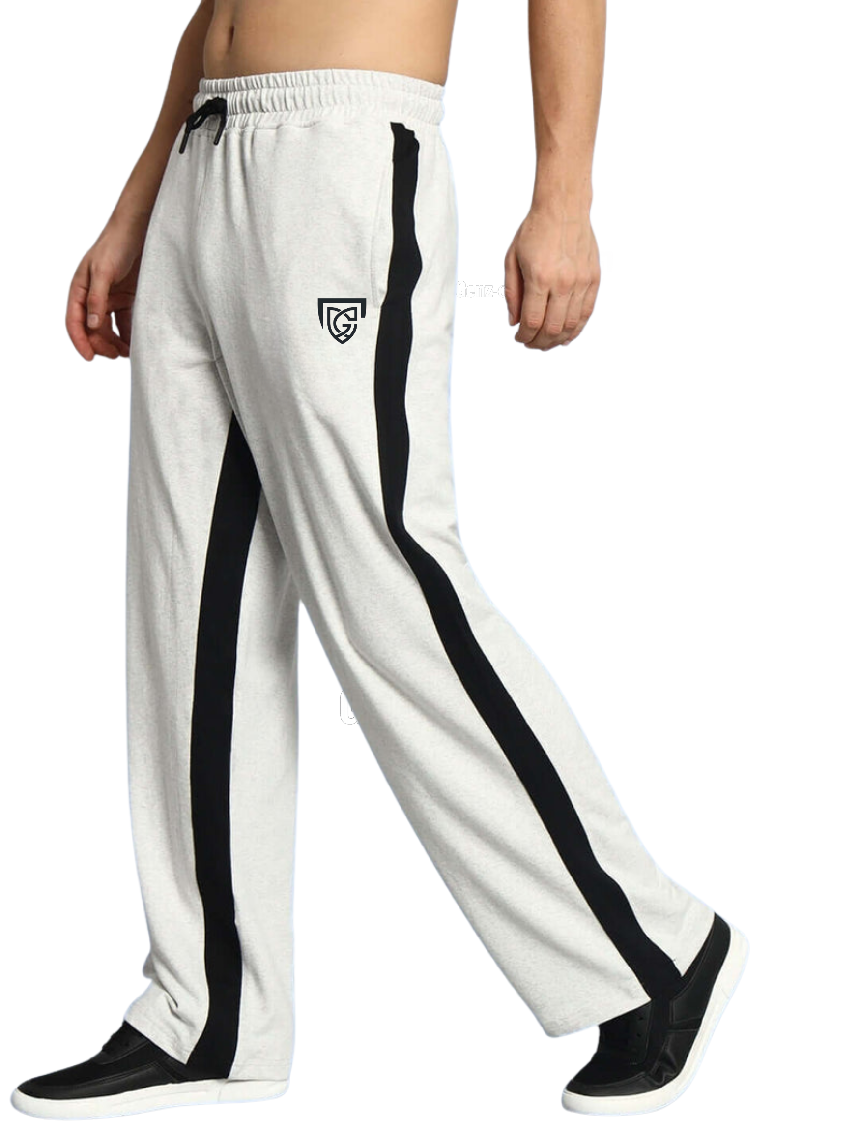 Genzclassic Men's Contrast Panel Track Pants | Relaxed Fit Athleisure Trouser | Off White & Black