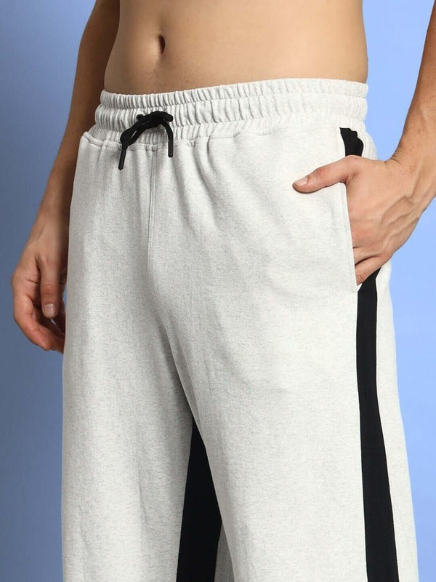 Genzclassic Men's Contrast Panel Track Pants | Relaxed Fit Athleisure Trouser | Off White & Black