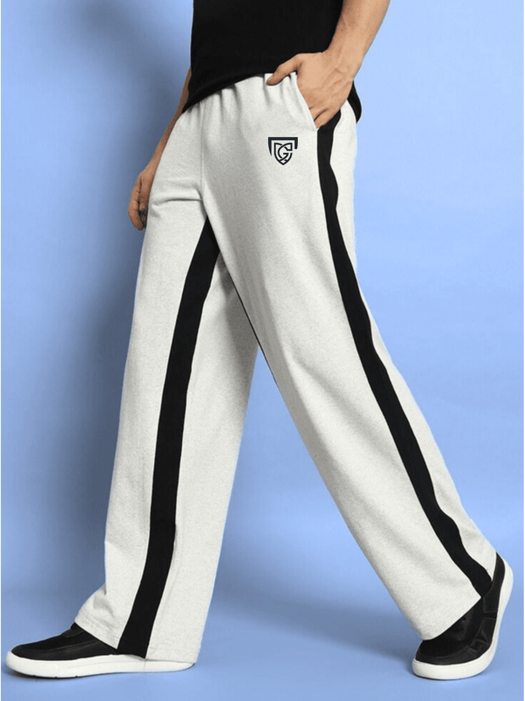 Genzclassic Men's Contrast Panel Track Pants | Relaxed Fit Athleisure Trouser | Off White & Black