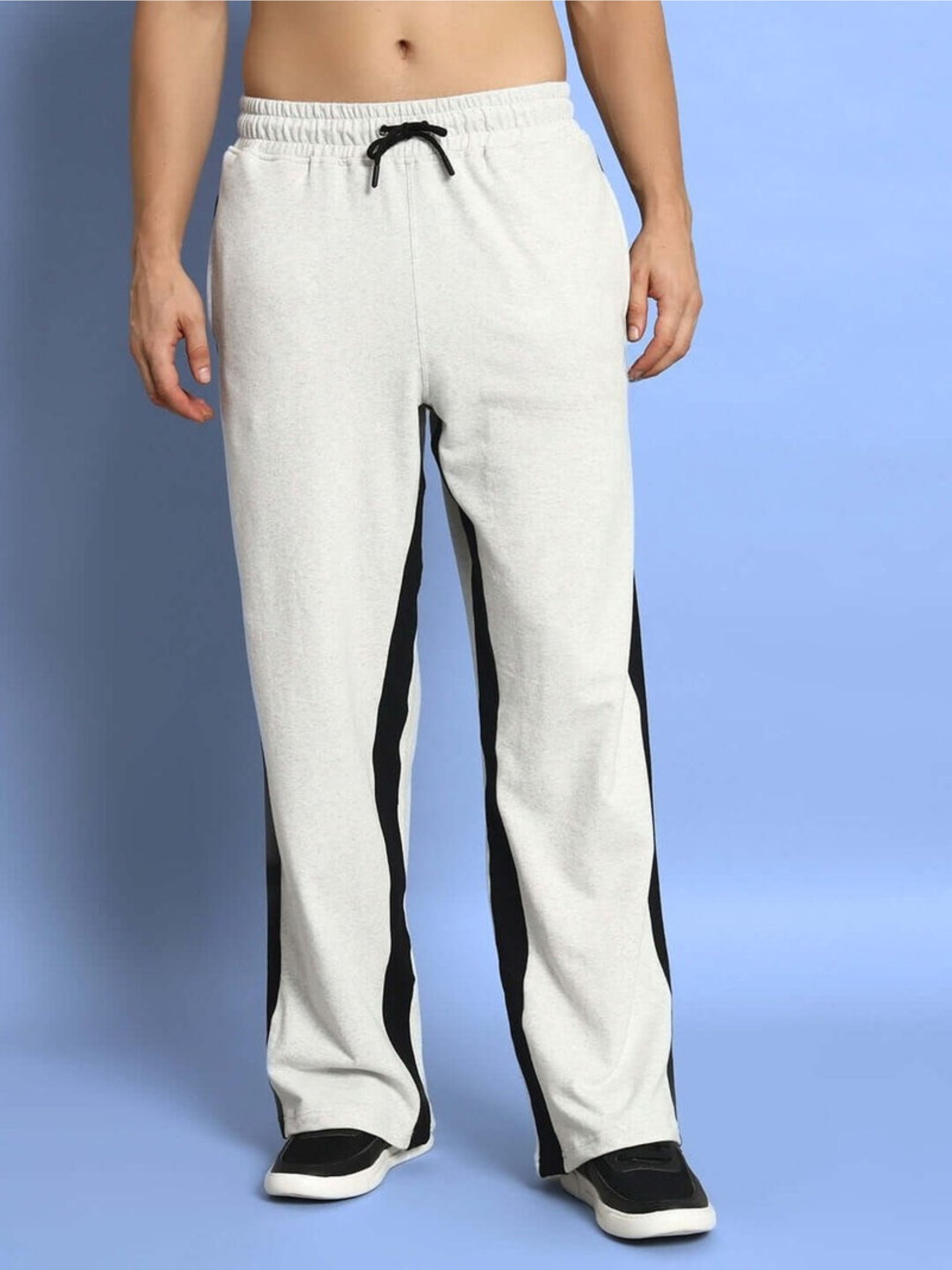 Genzclassic Men's Contrast Panel Track Pants | Relaxed Fit Athleisure Trouser | Off White & Black