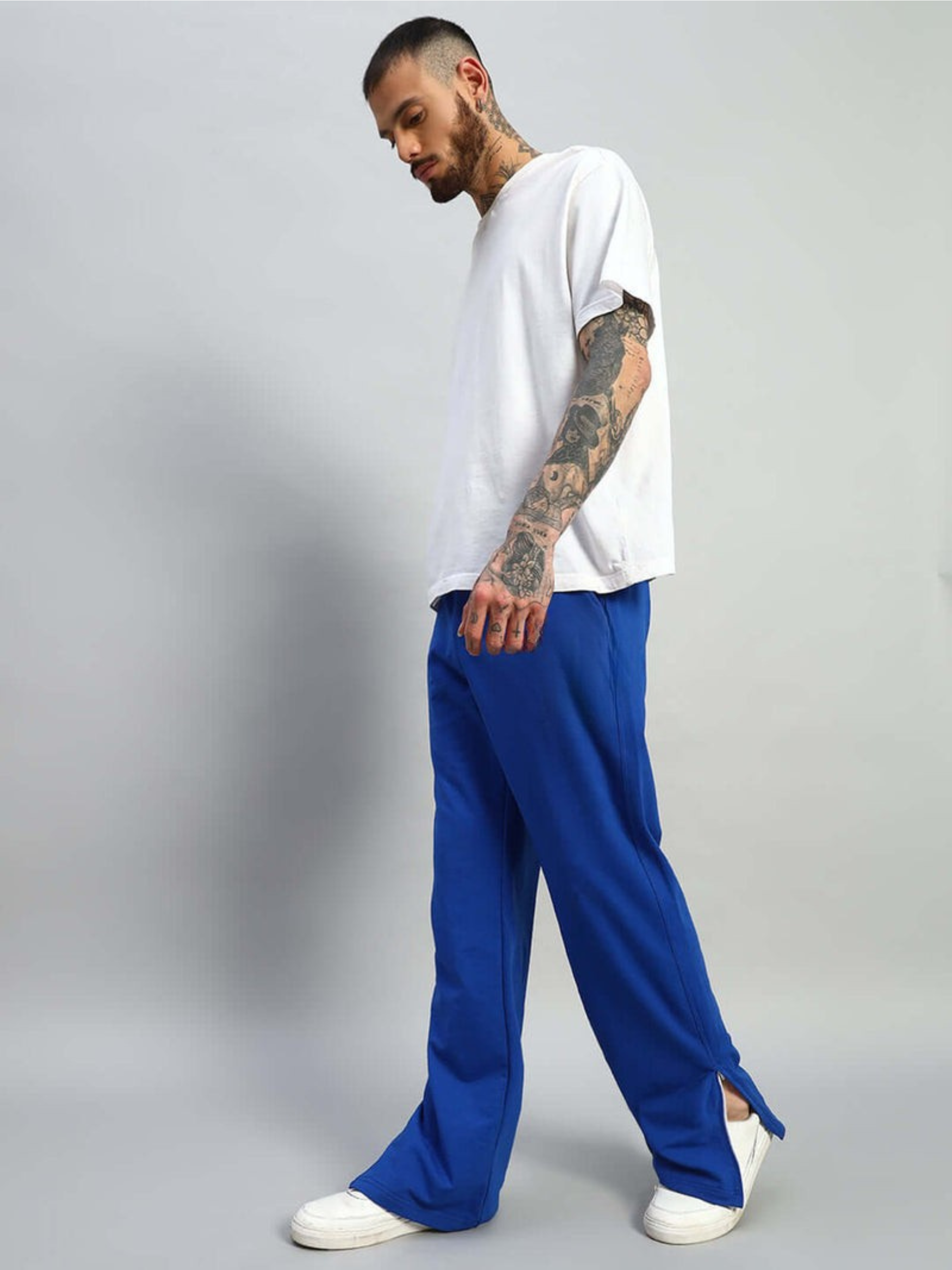 Genzclassic Men's Wide Leg Track Pants with Bottom Zipper | Relaxed Fit Athleisure Trouser | Royal Blue
