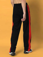 Genzclassic Men's Snap Button Track Pants with Contrast Side Panel | Athletic Fit Athleisure Trouser | Black & Red