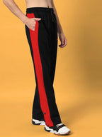 Genzclassic Men's Snap Button Track Pants with Contrast Side Panel | Athletic Fit Athleisure Trouser | Black & Red