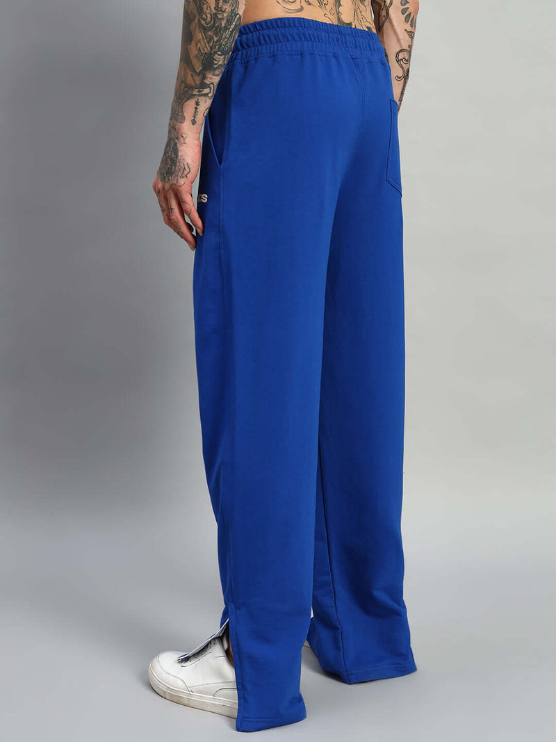 Genzclassic Men's Wide Leg Track Pants with Bottom Zipper | Relaxed Fit Athleisure Trouser | Royal Blue