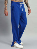 Genzclassic Men's Wide Leg Track Pants with Bottom Zipper | Relaxed Fit Athleisure Trouser | Royal Blue