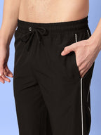 Genzclassic Men's Wide Leg Track Pants with Contrast Piping | Relaxed Fit Athleisure Trouser | Black