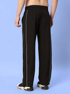 Genzclassic Men's Wide Leg Track Pants with Contrast Piping | Relaxed Fit Athleisure Trouser | Black