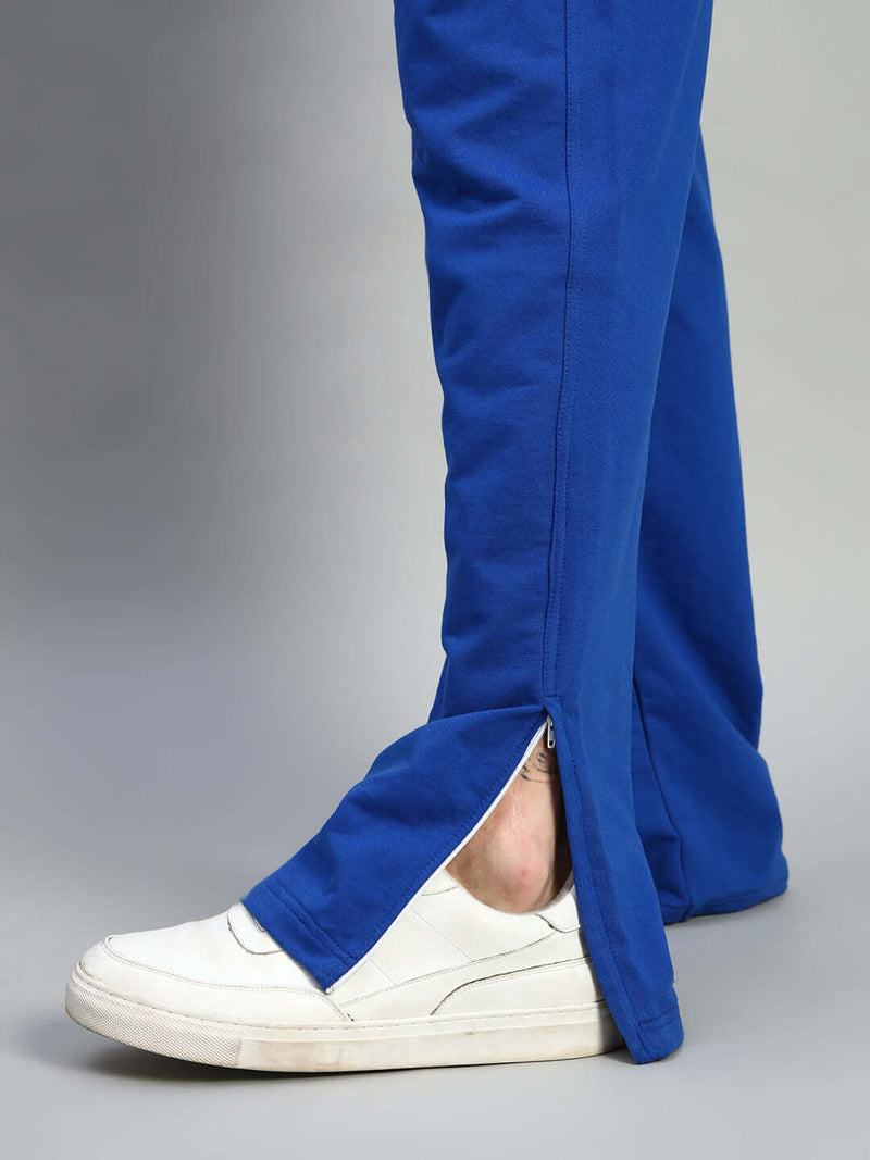 Genzclassic Men's Wide Leg Track Pants with Bottom Zipper | Relaxed Fit Athleisure Trouser | Royal Blue