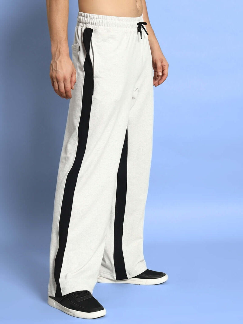 Genzclassic Men's Contrast Panel Track Pants | Relaxed Fit Athleisure Trouser | Off White & Black