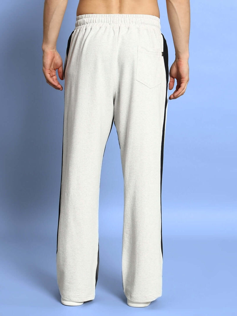 Genzclassic Men's Contrast Panel Track Pants | Relaxed Fit Athleisure Trouser | Off White & Black
