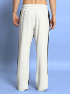 Genzclassic Men's Contrast Panel Track Pants | Relaxed Fit Athleisure Trouser | Off White & Black