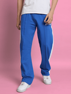 Genzclassic Men's Straight Fit Track Pants with Side Stripe | Premium Athleisure Trouser | Electric Blue & White