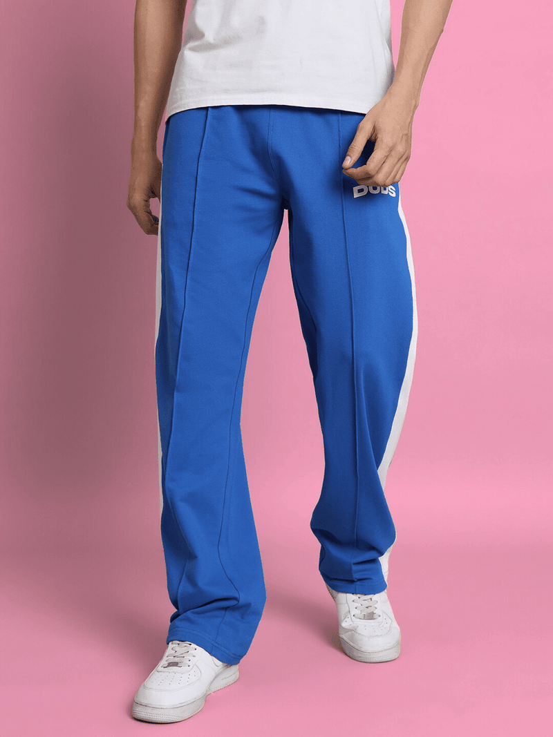 Genzclassic Men's Straight Fit Track Pants with Side Stripe | Premium Athleisure Trouser | Electric Blue & White