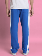 Genzclassic Men's Straight Fit Track Pants with Side Stripe | Premium Athleisure Trouser | Electric Blue & White