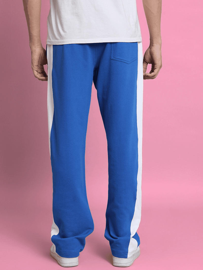 Genzclassic Men's Straight Fit Track Pants with Side Stripe | Premium Athleisure Trouser | Electric Blue & White