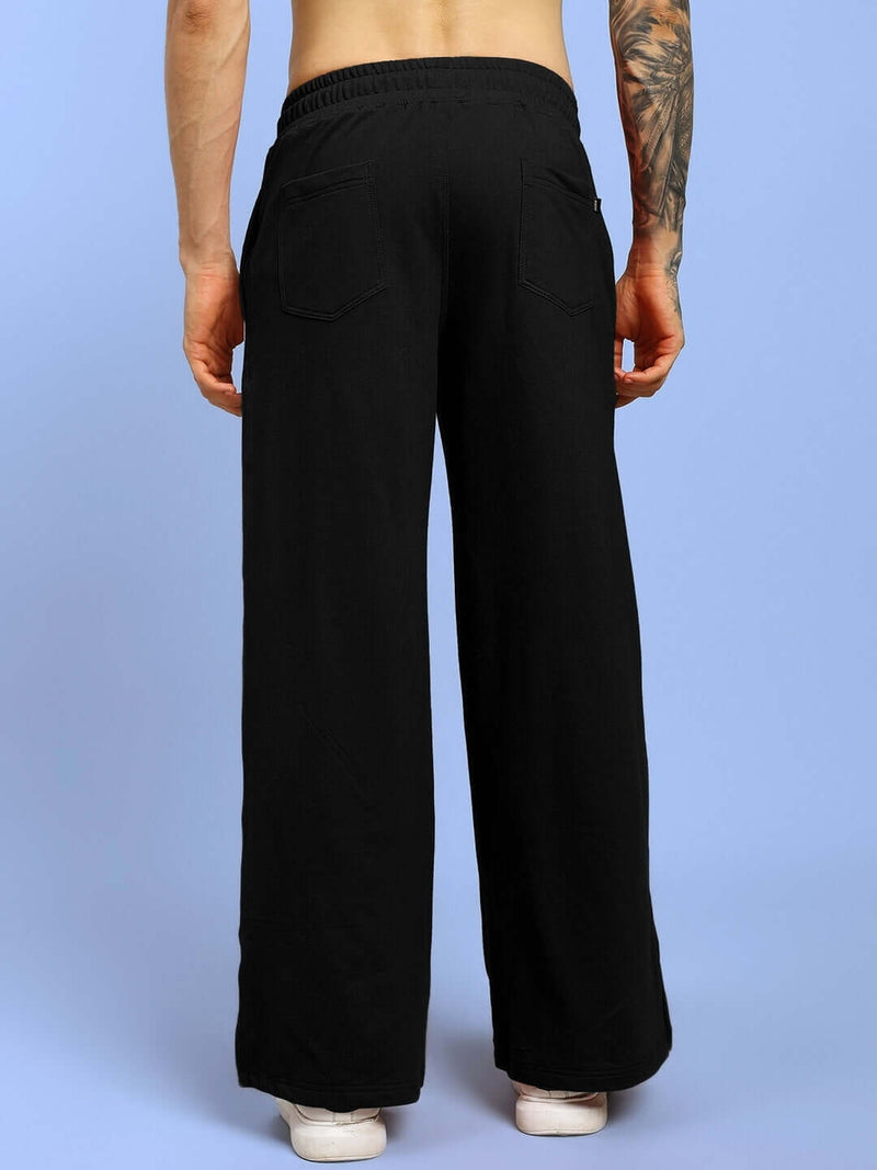 Genzclassic Men's Wide Leg Track Pants with Side Stripes & Zipper Hem | Premium Athleisure Trouser | Black & White